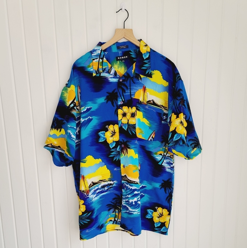 Koman Men's Tropical Hawaii Vacation Button Front Shirt XXL